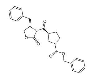 benzyl (3S)-3-{[(4R)-4-benzyl-2-oxo-1,3-oxazolidin-3-yl]carbonyl}-1-pyrrolidinecarboxylate结构式