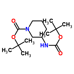 3-叔丁氧羰基氨基-1-哌啶甲酸叔丁酯结构式