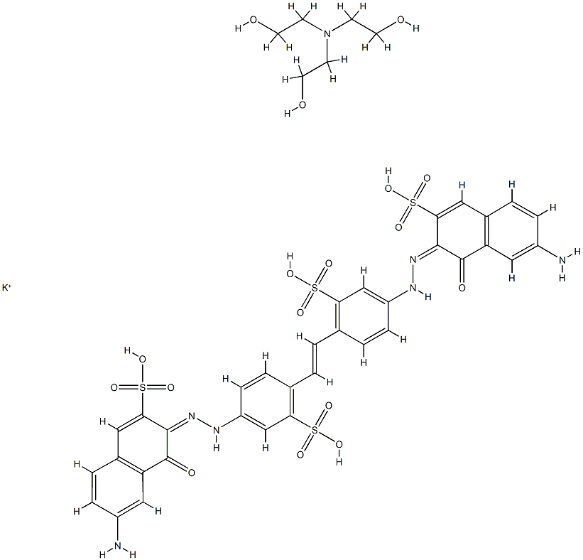 3,3'-[1,2-亚乙基二[(3-磺基-4,1-亚苯基)偶氮]]二[6-氨基-4-羟基-2-萘磺酸]钾盐与2,2',2''-次氮基三[乙醇]的化合物结构式