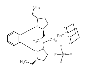 (-)-1,2-双((2R,5R)-2,5-二乙基膦酸酯)苯(1,5-环辛二烯)四氟硼酸铑(I)结构式