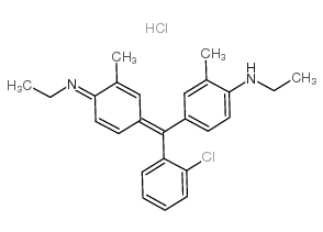 Benzenamine,4-[(2-chlorophenyl)[4-(ethylimino)-3-methyl-2,5-cyclohexadien-1-ylidene]methyl]-N-ethyl-2-methyl-,hydrochloride (1:1) Structure