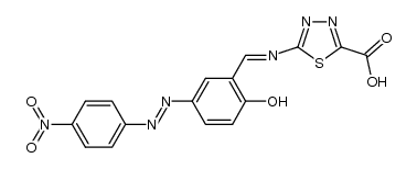 5-((2-hydroxy-5-((4-nitrophenyl)diazenyl)benzylidene)amino)-1,3,4-thiadiazole-2-carboxylic acid Structure