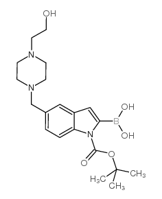 2-硼-5-[[4-(2-羟基乙基)-1-哌嗪基]甲基]-1H-吲哚-1-羧酸-1-(1,1-二甲基乙基)酯结构式