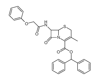 diphenylmethyl (6R-trans)-3-methyl-8-oxo-7-(phenoxyacetamido)-5-thia-1-azabicyclo[4.2.0]oct-2-ene-2-carboxylate结构式