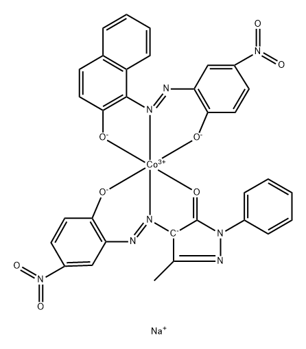 [2,4-二氢-4-[(2-羟基-5-硝基苯基)偶氮]-5-甲基-2-苯基-3H-吡唑-3-氧根合(2-)][1-[(2-羟基-5-硝基苯基)偶氮]-2-萘酚根合(2-)]钴酸(1-)钠结构式
