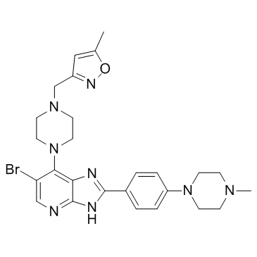 3-[[4-[6-溴-2-[4-(4-甲基哌嗪-1-基)苯基]-3H-咪唑并[4,5-b]吡啶-7-基]哌嗪-1-基]甲基]-5-甲基异恶唑结构式