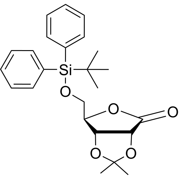 5-叔丁基二苯基硅基-2,3-O-亚异丙基-D-核糖酸-1,4-内酯结构式