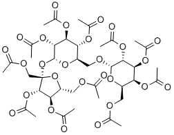O-2,3,4,6-tetra-O-acetyl-α-D-galactopyranosyl-(1→6)-1,3,4-tri-O-acetyl-β-D-fructofuranosyl-α-D-glucopyranoside tetraacetate Structure