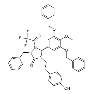 (2S,5R)-5-benzyl-2-(3,5-dibenzyloxy-4-methoxyphenyl)-3-[2-(4-hydroxyphenyl)ethyl]-1-(2,2,2-trifluoroacetyl)imidazolidin-4-one结构式