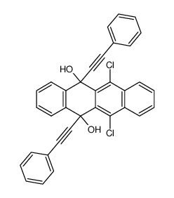 6,11-dichloro-5,12-bis(phenylethynyl)-5,12-dihydronaphthacene-,12-diol结构式