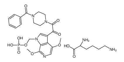 [3-[2-(4-benzoylpiperazin-1-yl)-2-oxoacetyl]-4,7-dimethoxypyrrolo[2,3-c]pyridin-1-yl]methyl dihydrogen phosphate,(2S)-2,6-diaminohexanoic acid Structure