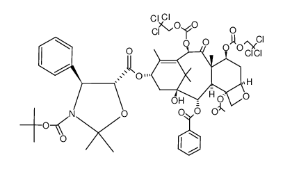 13-{[(3-N-Boc)-2,2-dimethyl-4S-phenyl-1,3-oxazolidin-5R-yl]formyl}-10-deacetyl-7,10-bis{[(2,2,2-trichloroethyl)oxy]carbonyl} Baccatin III结构式