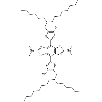 (4,8-双(4-氯-5-(2-己基癸基)噻吩-2-基)苯并[1,2-b:4,5-b']二噻吩-2,6-二基)双(三甲基锡烷)结构式