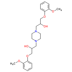 α,α'-双[[(2-甲氧基苯氧基)甲基]-1,4-哌嗪二乙醇结构式