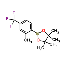 4,4,5,5-四甲基-2-(2-甲基-4-(三氟甲基)苯基)-1,3,2-二氧硼杂环戊烷结构式
