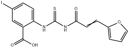 2-[[[[3-(2-furanyl)-1-oxo-2-propenyl]amino]thioxomethyl]amino]-5-iodo-benzoic acid Structure