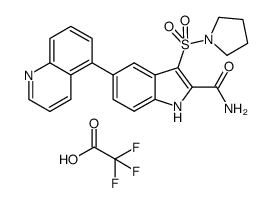 3-(pyrrolidin-1-ylsulfonyl)-5-quinolin-5-yl-1H-indole-2-carboxamide trifluoroacetate Structure
