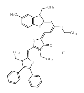 5-[3-乙氧基-4-(3-乙基-5-甲基-2(3H)-苯并噻唑亚基)-2-丁烯亚基]-3-乙基-2-[(3-乙基-4,5-二苯基-2(3H)-噻唑亚基)甲基]-4,5-4-氧代硫杂碘化二氢结构式