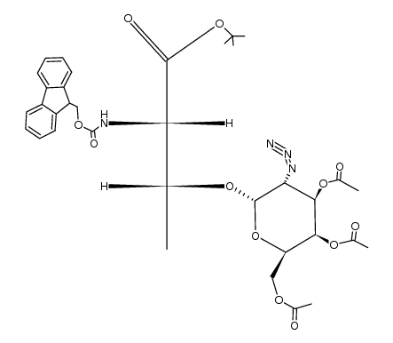 N-(9H-fluoren-9-yl)methoxycarbonyl-O-(3,4,6-tri-O-acetyl-2-azido-2-deoxy-α-D-galactopyranosyl)-L-threonine tert-butyl ester结构式