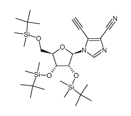 5-乙炔基-1-(2’,3’,5’-三-O-叔-丁基二甲基硅烷基-β-D-呋喃核糖基)咪唑并-4-甲腈结构式