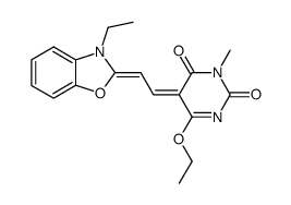 (6-Ethoxy-1-methyl-2,4-dioxo-3,4-dihydro-2H-pyrimidin-5-yliden)-(3-ethyl-benzoxazol-2-yliden)-ethan Structure