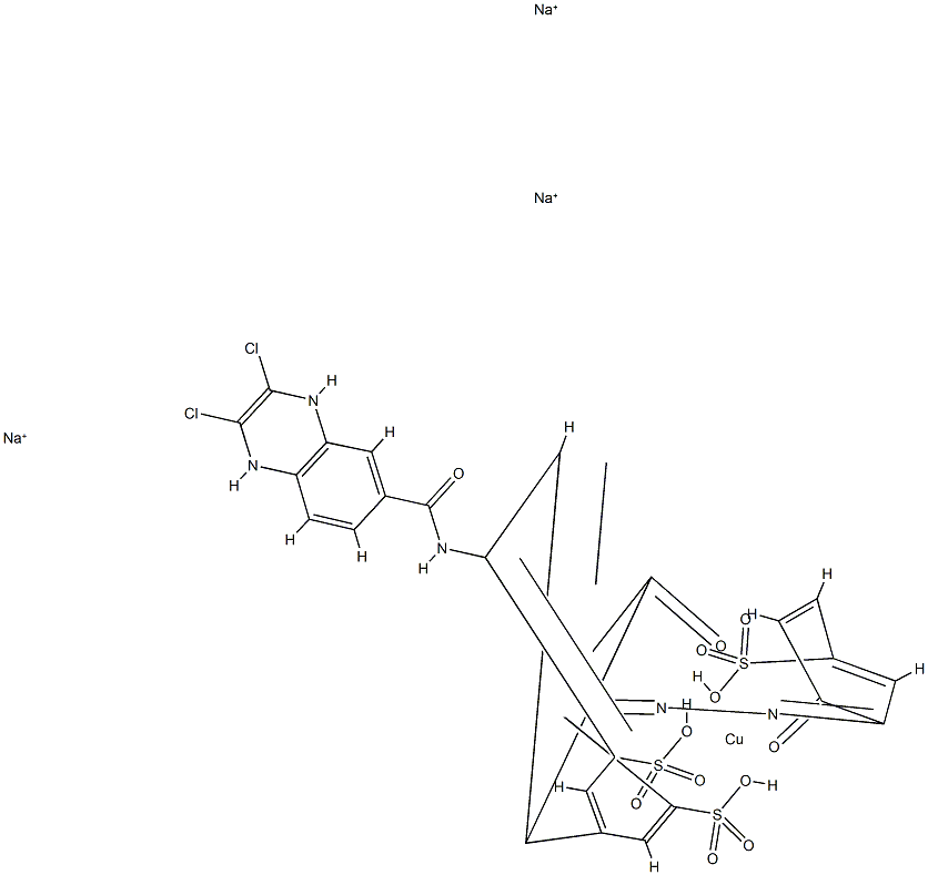 trisodium [6-[[(2,3-dichloroquinoxalin-6-yl)carbonyl]amino]-4-hydroxy-3-[(2-hydroxy-5-sulphophenyl)azo]naphthalene-2,7-disulphonato(5-)]cuprate(3-)结构式