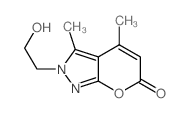 8-(2-hydroxyethyl)-5,7-dimethyl-2-oxa-8,9-diazabicyclo[4.3.0]nona-4,6,9-trien-3-one结构式
