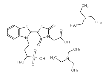 4-氧代-5-(3-(3-磺酰基)-2-(3H)-苯并噻唑烷)-2-硫代-3-噻唑烷乙酸三乙胺盐结构式