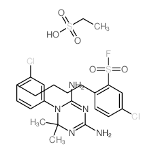 5-chloro-2-[4-[2-chloro-4-(4,6-diamino-2,2-dimethyl-1,3,5-triazin-1-yl)phenyl]butyl]benzenesulfonyl fluoride; ethanesulfonic acid Structure