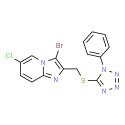 3-bromo-6-chloro-2-(((1-phenyl-1H-tetrazol-5-yl)thio)methyl)imidazo[1,2-a]pyridine structure