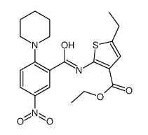 ethyl 5-ethyl-2-[(5-nitro-2-piperidin-1-ylbenzoyl)amino]thiophene-3-carboxylate结构式