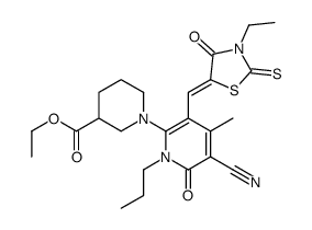 Ethyl 1-[5-cyano-3-[(3-ethyl-4-oxo-2-sulfanylidene-thiazolidin-5-ylidene)methyl]-4-methyl-6-oxo-1-propyl-(pyridin-2-yl)]piperidine-3-carboxylate结构式