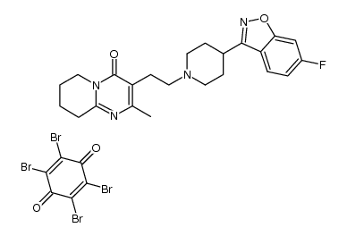 2,3,5,6-tetrabromocyclohexa-2,5-diene-1,4-dione compound with 3-(2-(4-(6-fluorobenzo[d]isoxazol-3-yl)piperidin-1-yl)ethyl)-2-methyl-6,7,8,9-tetrahydro-4H-pyrido[1,2-a]pyrimidin-4-one (1:1)结构式