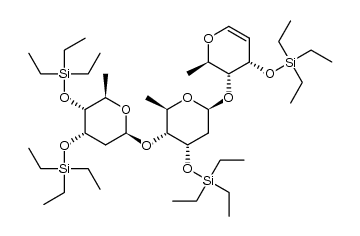 2,6-dideoxy-3,4-bis-O-(triethylsilyl)-β-D-ribohexapyranosyl-(1→4)-2,6-dideoxy-3-O-triethylsilyl-β-D-ribo-hexapyranosyl-(1→4)-1,5-anhydro-2,6-dideoxy-3-O-triethylsilyl-D-ribo-hex-1-enitol结构式