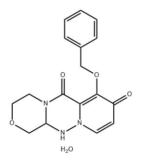 3,4,12,12A-四氢-7-(苯基甲氧基)-1H-[1,4]恶嗪基[3,4-C]吡啶基[2,1-F][1,2,4]三嗪-6,8-二酮半水合物结构式