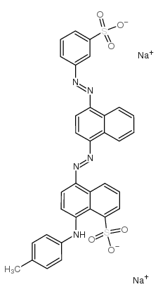 1-Naphthalenesulfonicacid,8-[(4-methylphenyl)amino]-5-[2-[4-[2-(3-sulfophenyl)diazenyl]-1-naphthalenyl]diazenyl]-,sodium salt (1:2) structure