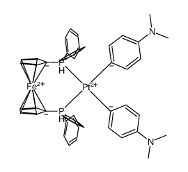 (1,1'-bis(diphenylphosphino)ferrocene)Pt(C6H4-4-NMe2)2 Structure