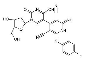 2-氨基-6-(4-氟苯基硫代)-4-(1-((2R,5R)-4-羟基-5-(羟基甲基)四氢呋喃-2-基)-2,4-二氧代-1,2,3,4-四氢嘧啶-5-基)吡啶-3,5-二甲腈结构式