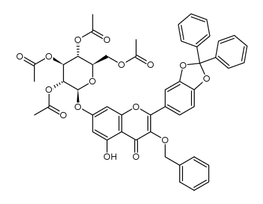 2-(2,2-diphenyl-benzo[1,3]dioxol-5-yl)-3-benzyloxy-5-hydroxyl-7-(2,3,4,6-tetra-O-acetyl)-β-D-glucopyranosyloxy-4H-chromen-4-one Structure