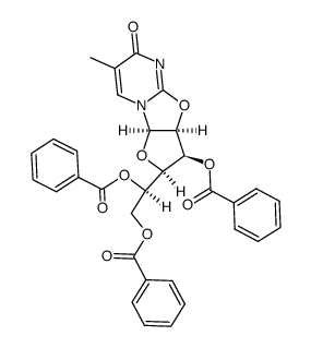 2,2'-anhydro-1-(3,5,6-tri-O-benzoyl-β-D-mannofuranosyl)thymine结构式
