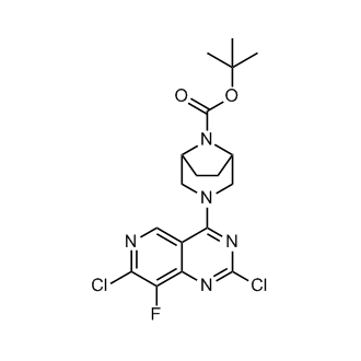 3-(2,7-二氯-8-氟吡啶并[4,3-d]嘧啶-4-基)-3,8-二氮杂双环[3.2.1]辛烷-8-羧酸叔丁酯结构式