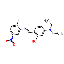5-(Diethylamino)-2-{(E)-[(2-fluoro-5-nitrophenyl)imino]methyl}phenol结构式