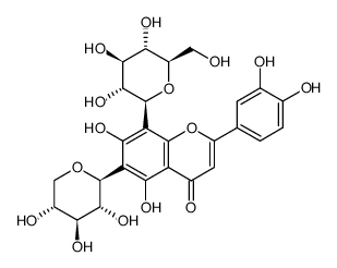 2-(3,4-Dihydroxyphenyl)-8-β-D-glucopyranosyl-5,7-dihydroxy-6-β-D-xylopyranosyl-4H-1-benzopyran-4-one结构式