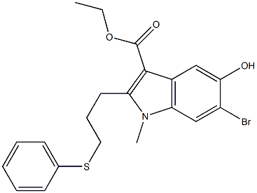 乙基 6-溴-5-羟基-1-甲基-2-(3-(苯基硫代)丙基)-1H-吲哚-3-羧酸酯结构式