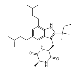 3-[2-(1,1-dimethyl-propyl)-5,7-diisopentyl-indol-3-ylmethyl]-6-methyl-piperazine-2,5-dione结构式