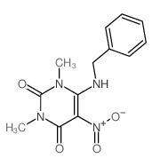6-(benzylamino)-1,3-dimethyl-5-nitro-pyrimidine-2,4-dione结构式