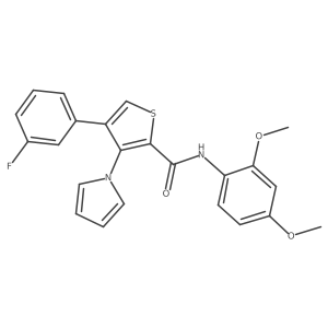N-(2,4-dimethoxyphenyl)-4-(3-fluorophenyl)-3-(1H-pyrrol-1-yl)thiophene-2-carboxamide结构式