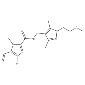 4-Bromo-5-formyl-N-[[1-(2-methoxyethyl)-3,5-dimethylpyrazol-4-yl]methyl]-1-methylpyrrole-2-carboxamide结构式