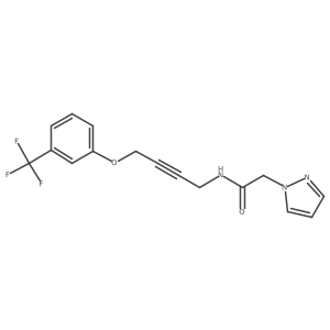 2-(1H-pyrazol-1-yl)-N-(4-(3-(trifluoromethyl)phenoxy)but-2-yn-1-yl)acetamide结构式