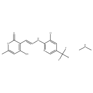 3-[(1E)-{2-[3-chloro-5-(trifluoromethyl)pyridin-2-yl]hydrazin-1-ylidene}methyl]-4-hydroxy-6-methyl-2H-pyran-2-one; dimethylamine结构式